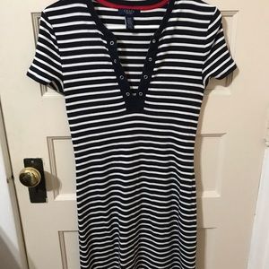 Chaps blue and white striped dress, size small